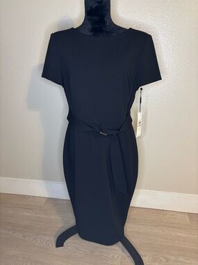 Calvin Klein Black Attached Belted Women’s Midi Dress Size 12 NWT